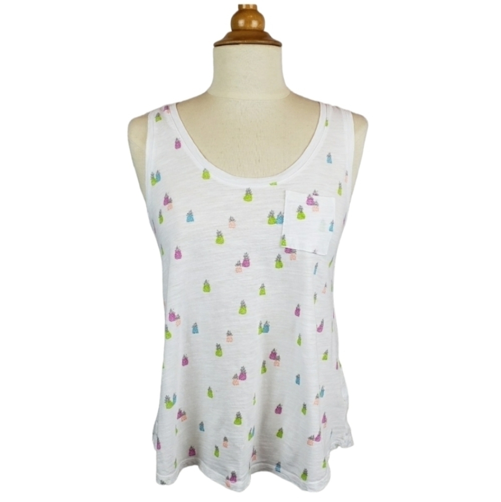 Pineapple Graphic Print Hi Low Tank Top XS